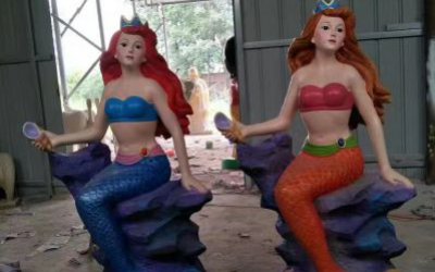 玻璃钢卡通美人鱼雕塑户外商场美陈装饰品摆件