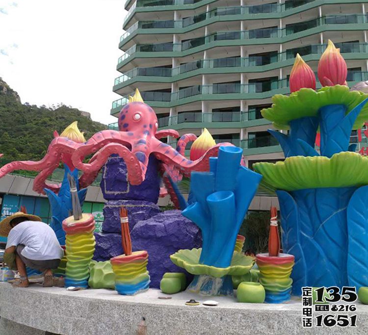 儿童游乐场玻璃钢卡通章鱼景观主题雕塑 儿童游乐场玻璃钢卡通章鱼景观主题雕塑
