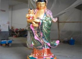 景点寺庙玻璃钢彩绘送子观音雕塑