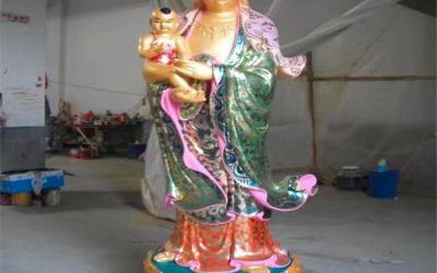 景点寺庙玻璃钢彩绘送子观音雕塑