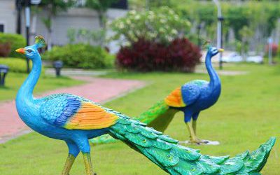 户外草坪玻璃钢彩绘仿真孔雀雕塑