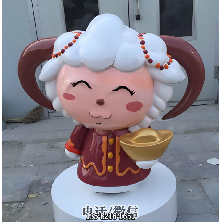 手拿元宝的卡通小羊女雕塑 手拿元宝的卡通小羊女雕塑