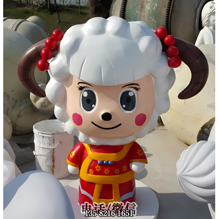玻璃钢女公仔卡通绵羊雕塑 玻璃钢女公仔卡通绵羊雕塑