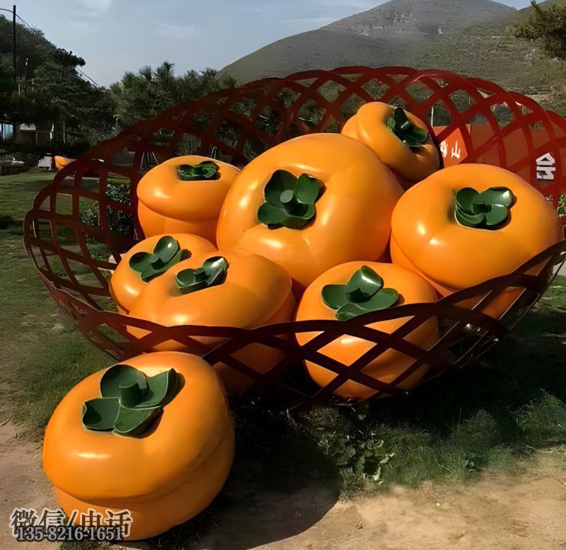 玻璃钢仿真柿子果篮 玻璃钢仿真柿子果篮