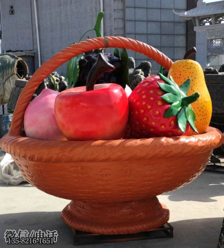 玻璃钢水果果篮景观雕塑 玻璃钢水果果篮景观雕塑