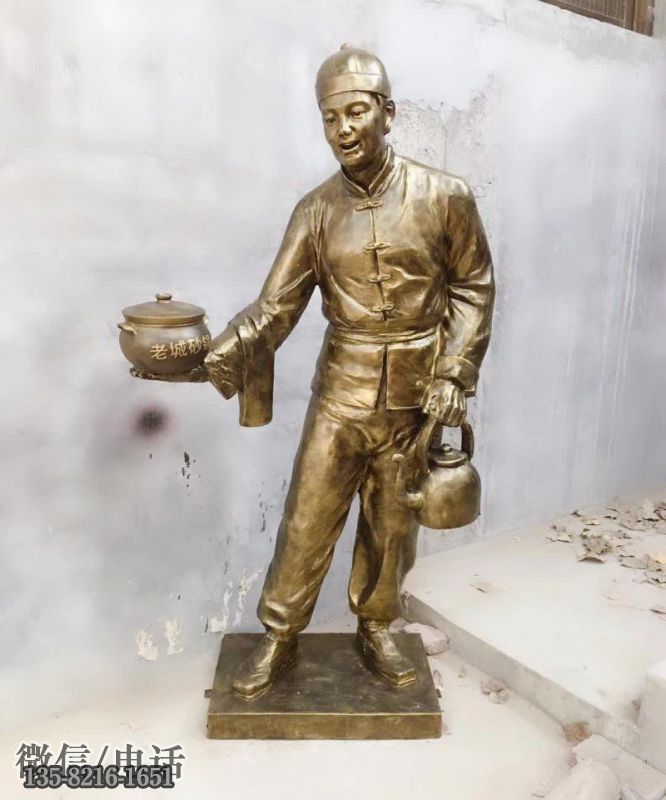 玻璃钢仿铜饭店迎宾店小二雕塑 玻璃钢仿铜饭店迎宾店小二雕塑