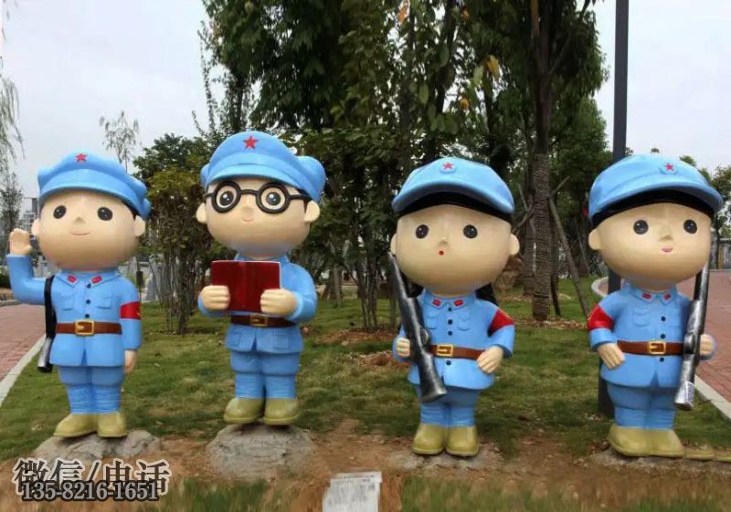 户外玻璃钢卡通小八路军雕塑 户外玻璃钢卡通小八路军雕塑