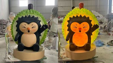 1.2米高玻璃钢内发光卡通刺猬榴莲雕塑美陈摆件