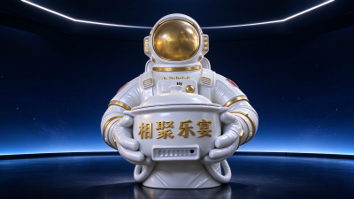 5米玻璃钢宇航员抱砂锅雕塑案例：3D打印成型，落地镇江餐饮门店